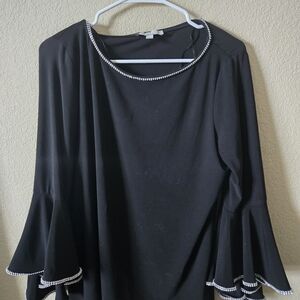 Chaus Black Blouse with Beaded Accents